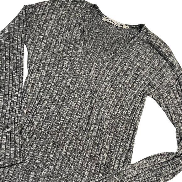 Michael Stars Black & White Long Sleeve V-Neck Ribbed Tunic Knit‎ 8345 Size OS - Picture 8 of 9